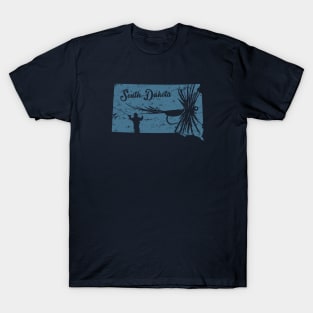 South Dakota Vintage Distressed Fly Fishing State Map T-Shirt